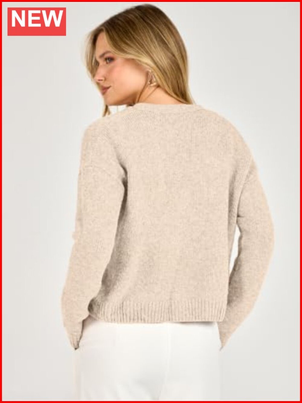 Oversized Crop Cardigan Chunky Knit Sweater Button Down Open Front V Neck - Picture 3 of 6